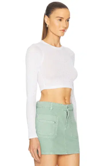 Alexander Wang Crystal Hotfix Cropped Long Sleeve Top | Thumbnail 2