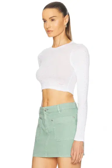 Alexander Wang Crystal Hotfix Cropped Long Sleeve Top | Thumbnail 3