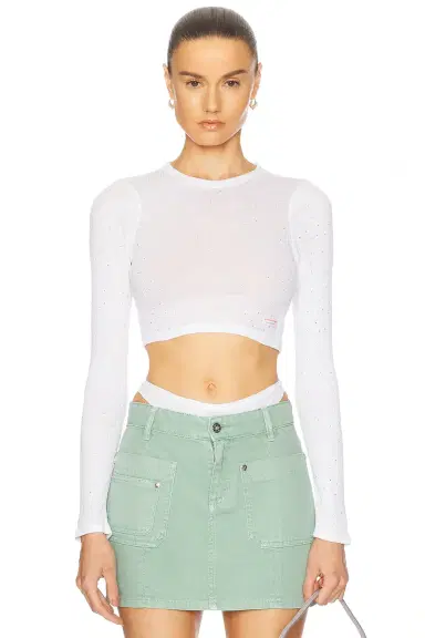 Alexander Wang Crystal Hotfix Cropped Long Sleeve Top | Thumbnail 1