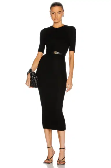 ENZA COSTA Silk Rib Half Sleeve Crew Midi Dress | Thumbnail 1