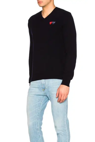 Comme des Garçons PLAY V Neck Double Emblem Sweater | Thumbnail 2