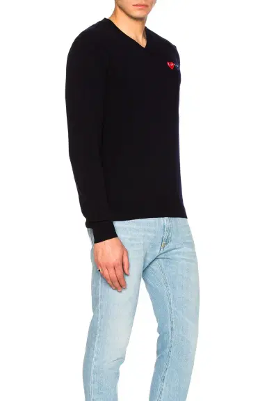 Comme des Garçons PLAY V Neck Double Emblem Sweater | Thumbnail 3