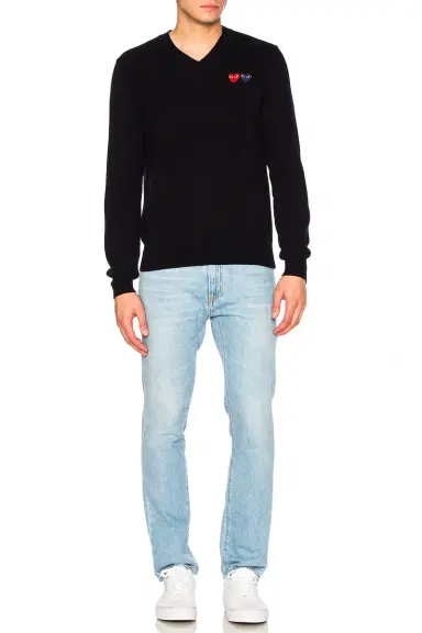 Comme des Garçons PLAY V Neck Double Emblem Sweater | Thumbnail 5