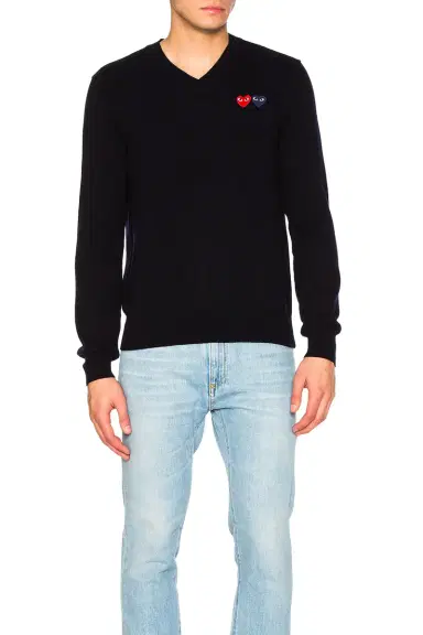 Comme des Garçons PLAY V Neck Double Emblem Sweater | Thumbnail 1