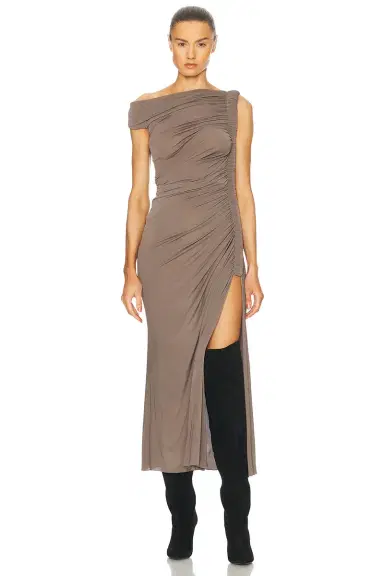Alaïa Ruched Midi Dress | Thumbnail 1 Alaïa Ruched Midi Dress | Thumbnail 1