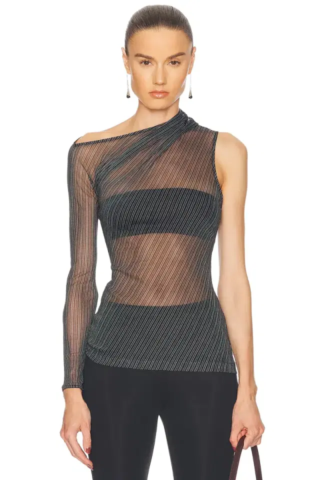 Courreges One Shoulder Striped Mesh Top