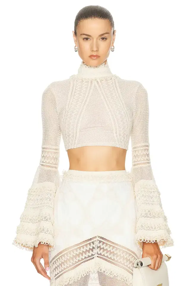 PatBO Woven Bell Sleeve Cropped Top