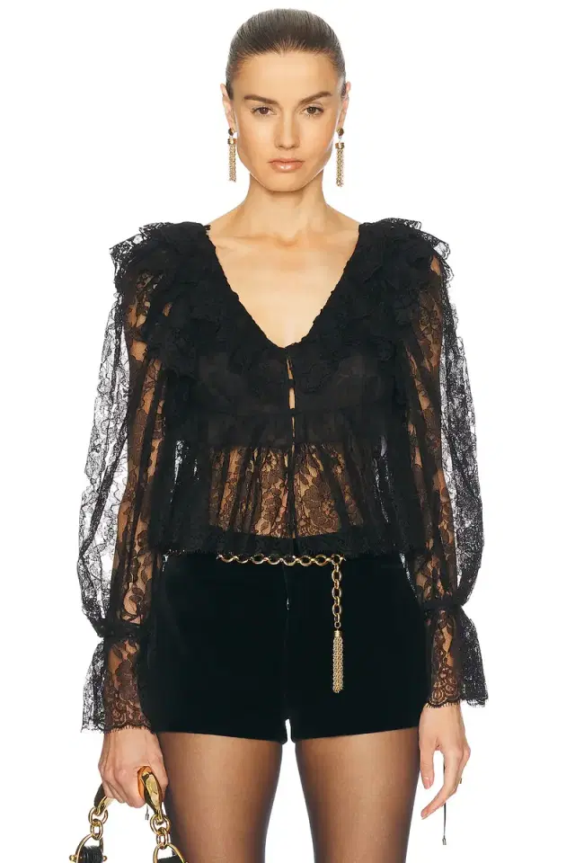 V Neck Ruffle Lace Blouse