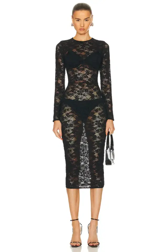 fleur du mal Le Stretch Multifit Lace Long Sleeve Dress
