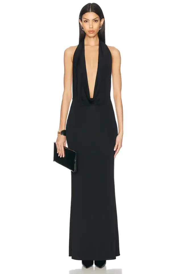 LaPointe Jersey Deep Cowl Neck Gown