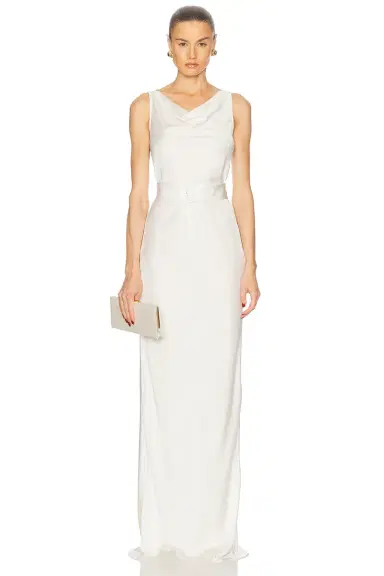 LaPointe Lightweight Satin Bias Belted Gown | Thumbnail 1