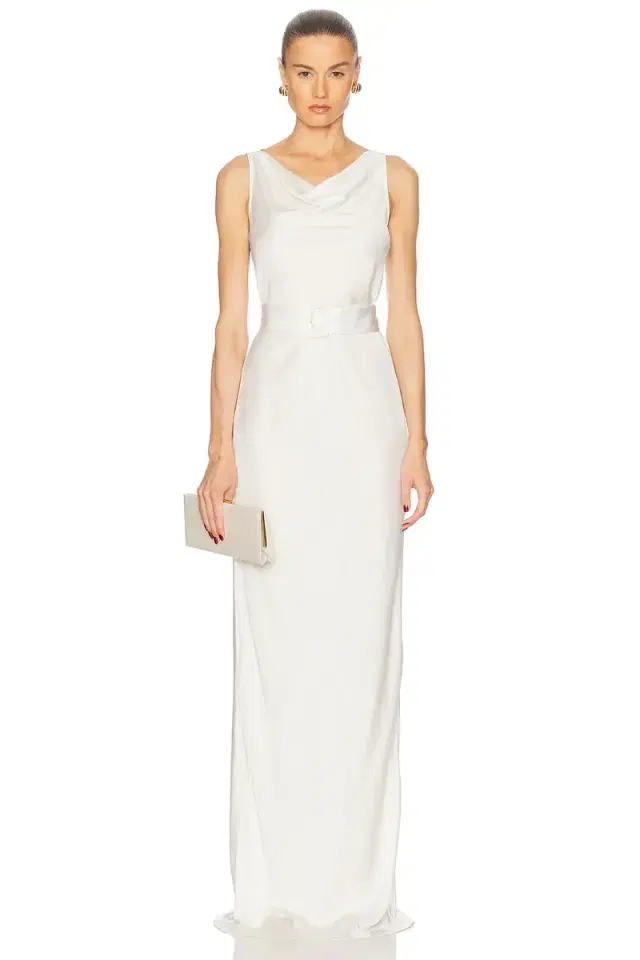 LaPointe Lightweight Satin Bias Belted Gown