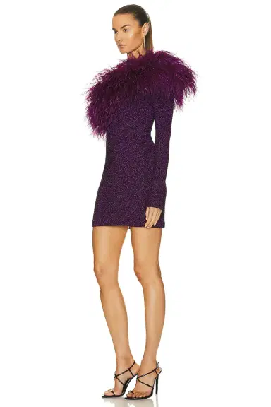 Lapointe Textured Metallic Jersey One Shoulder Ostrich Dress | Thumbnail 3