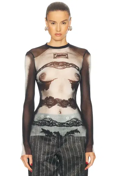 Jean Paul Gaultier Body Lace Mariniere Long Sleeve Top | Thumbnail 2