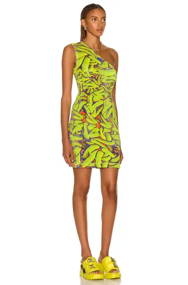 Bottega Veneta Crinkled Banana Print One Shoulder Dress | Thumbnail 2