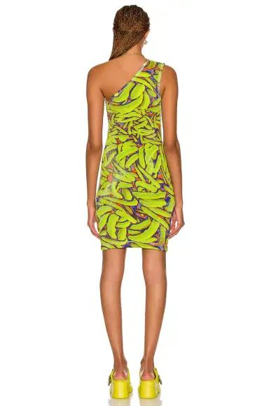 Bottega Veneta Crinkled Banana Print One Shoulder Dress | Thumbnail 4