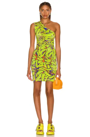 Bottega Veneta Crinkled Banana Print One Shoulder Dress | Thumbnail 1