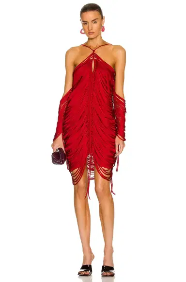 Bottega Veneta Shiny Viscose Fringe Knit Dress | Thumbnail 1 Bottega Veneta Shiny Viscose Fringe Knit Dress | Thumbnail 1