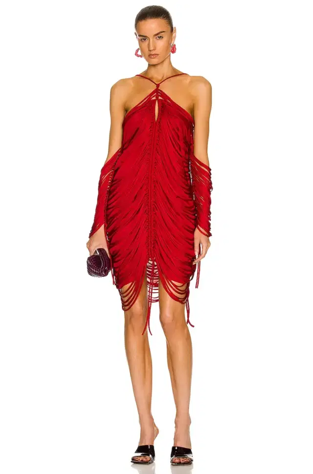 Shiny Viscose Fringe Knit Dress
