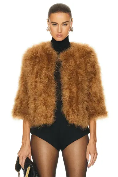 Yves Salomon Feather Cropped Jacket | Thumbnail 1 Yves Salomon Feather Cropped Jacket | Thumbnail 1