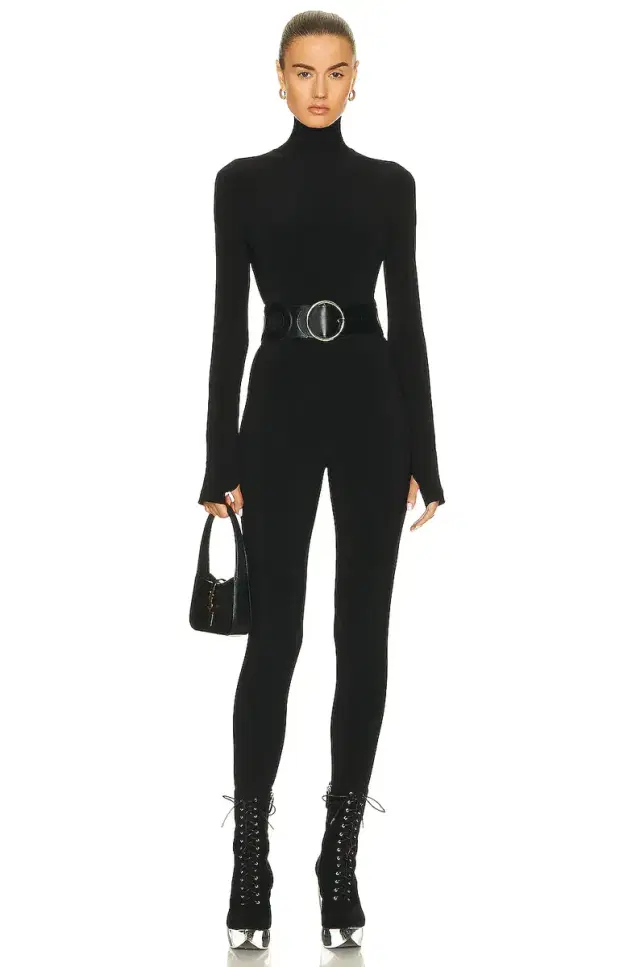 Norma Kamali Long Sleeve Turtleneck Catsuit with Footie