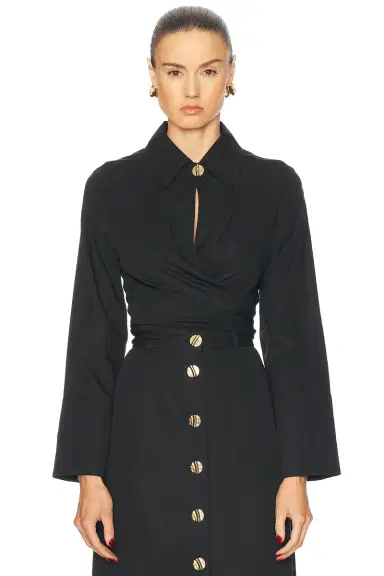 Matthew Bruch Collared Long Sleeve Wrap Top | Thumbnail 2