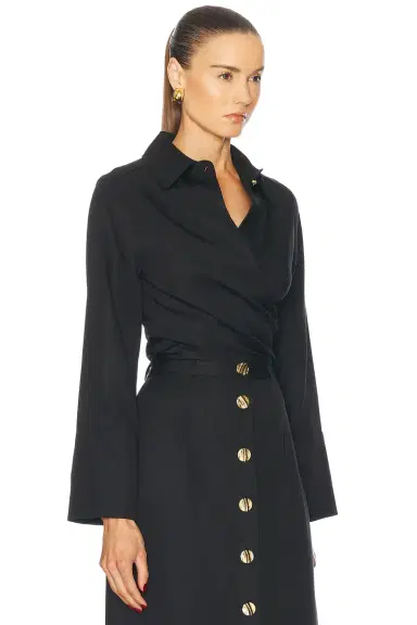 Matthew Bruch Collared Long Sleeve Wrap Top | Thumbnail 3