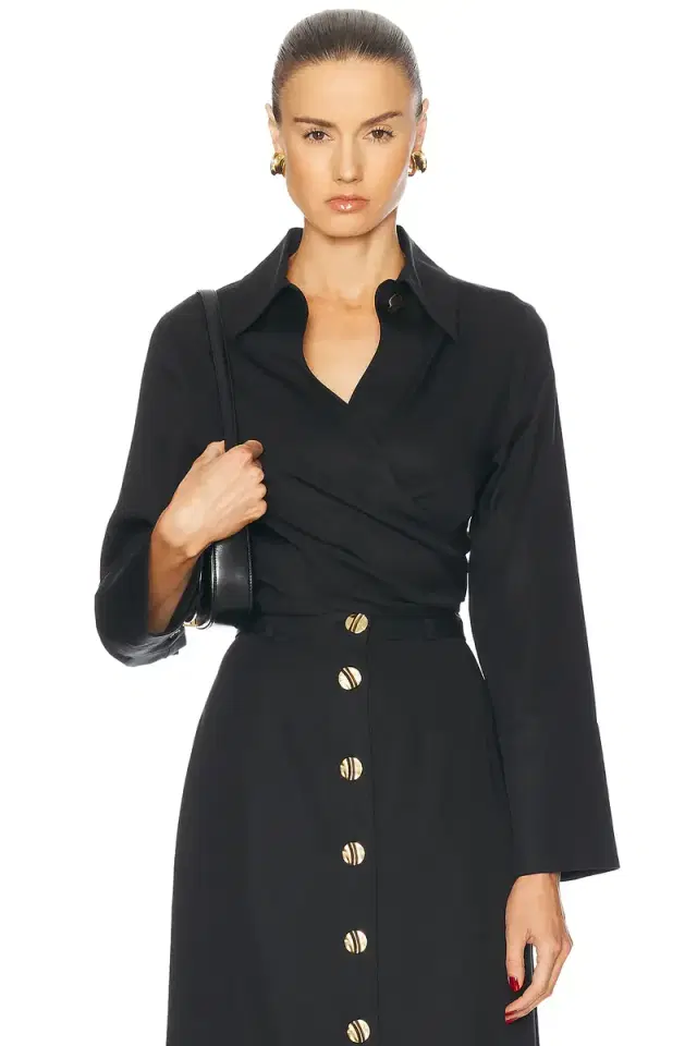 Matthew Bruch Collared Long Sleeve Wrap Top