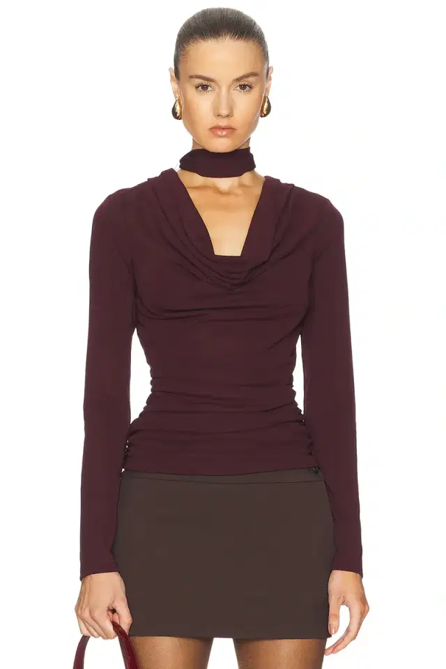 Demitria Scarf Cowl Neck Long Sleeve Top