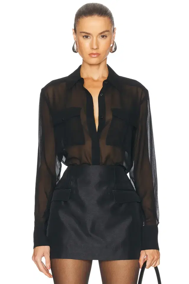 Chloe Sheer Double Pocket Long Sleeve Shirt