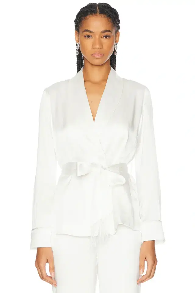 fleur du mal X Galia Lahav Beaded Fringe Silk Smoking Jacket