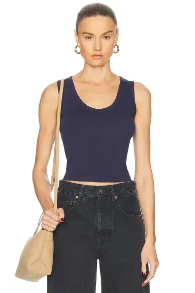 ENZA COSTA Supima Rib Baby Cropped Fitted U Tank Top | Thumbnail 1 ENZA COSTA Supima Rib Baby Cropped Fitted U Tank Top | Thumbnail 1