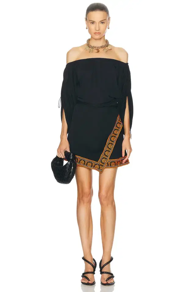 RABANNE Off The Shoulder Pleated Sleeves Dress