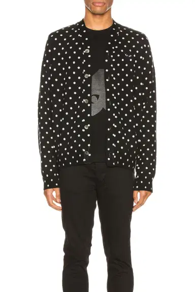 Comme des Garçons PLAY Dot Print Wool Cardigan with Black Emblem | Thumbnail 1 Comme des Garçons PLAY Dot Print Wool Cardigan with Black Emblem | Thumbnail 1