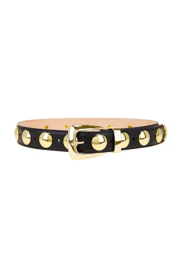 KHAITE Studded Benny Belt In Black & Gold