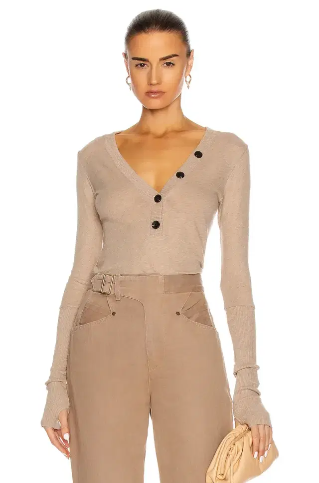 Enza Costa Cashmere Long Sleeve Cuffed Henley Top