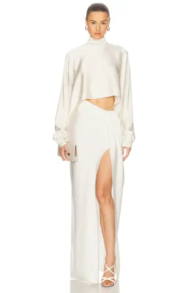 LaPointe Lightweight Satin Asymmetric Skirt | Thumbnail 5