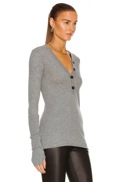 ENZA COSTA Cashmere Long Sleeve Cuffed Henley Top | Thumbnail 2