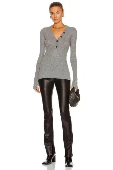 ENZA COSTA Cashmere Long Sleeve Cuffed Henley Top | Thumbnail 4