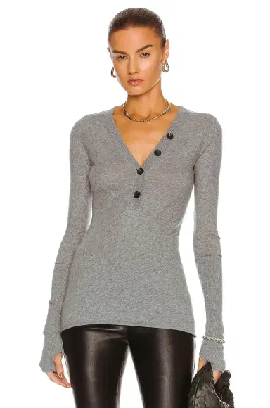 ENZA COSTA Cashmere Long Sleeve Cuffed Henley Top | Thumbnail 1