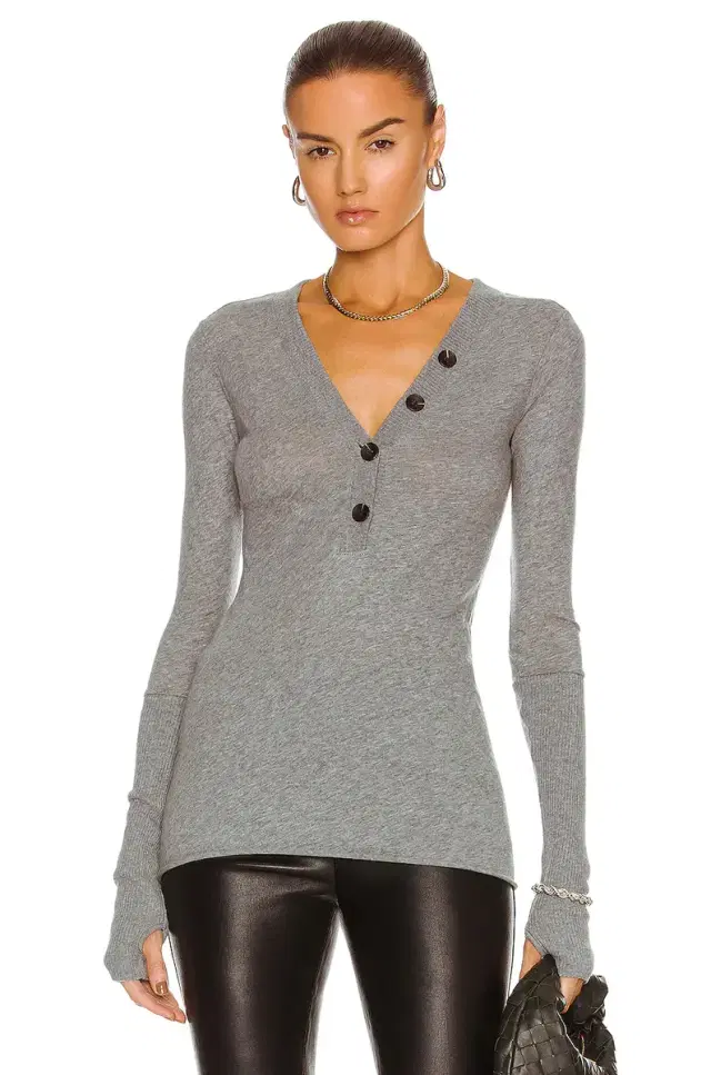 Enza Costa Cashmere Long Sleeve Cuffed Henley Top