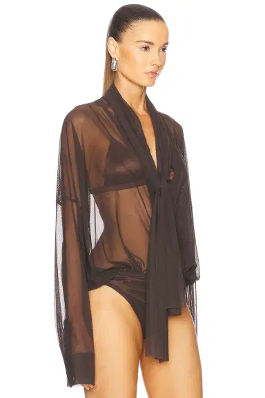 Norma Kamali Super Oversized Boyfriend Shirt Bow Bodysuit | Thumbnail 3