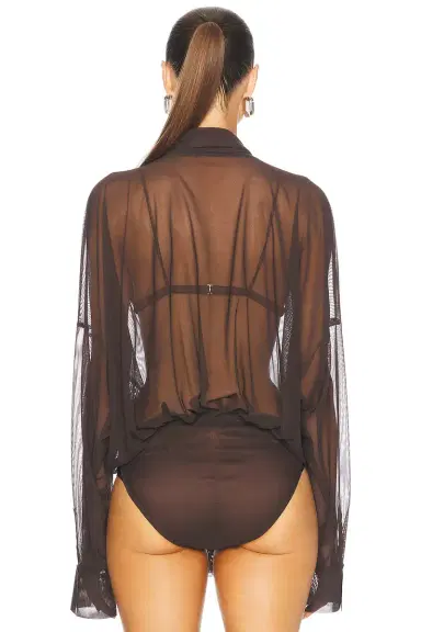 Norma Kamali Super Oversized Boyfriend Shirt Bow Bodysuit | Thumbnail 4