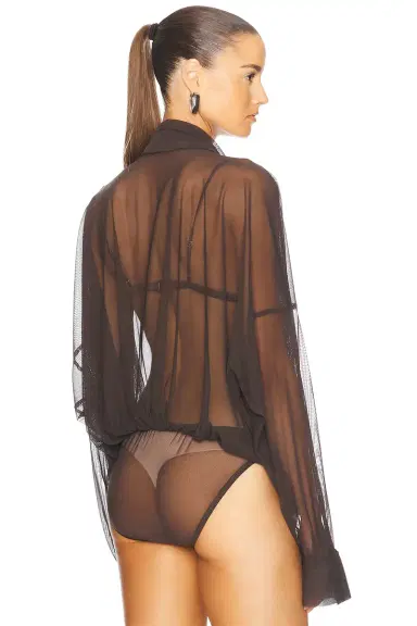 Norma Kamali Super Oversized Boyfriend Shirt Bow Bodysuit | Thumbnail 5