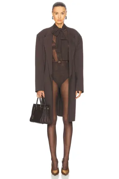 Norma Kamali Super Oversized Boyfriend Shirt Bow Bodysuit | Thumbnail 6