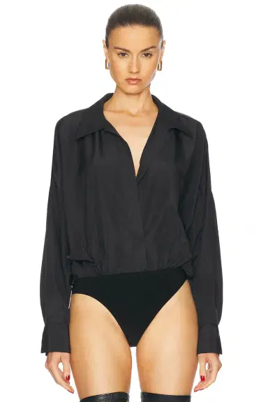 Norma Kamali Super Oversized Boyfriend Shirt Bodysuit | Thumbnail 2