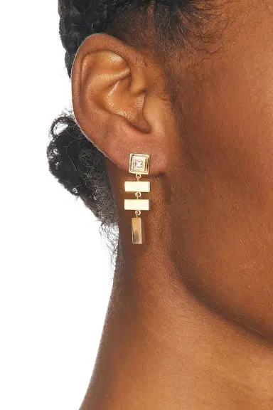 Azlee Scattered Gold Bar & Carre Diamond Staircase Earrings | Thumbnail 2