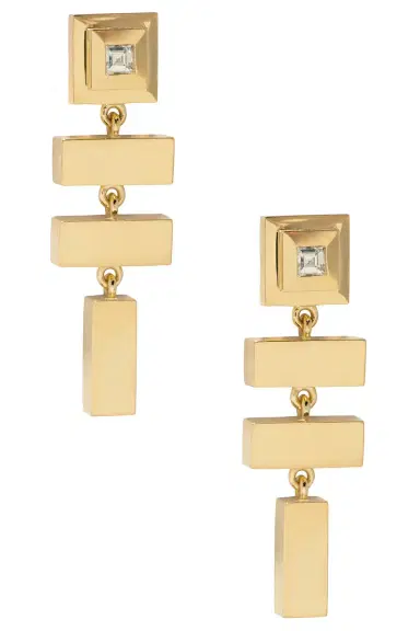 Azlee Scattered Gold Bar & Carre Diamond Staircase Earrings | Thumbnail 1