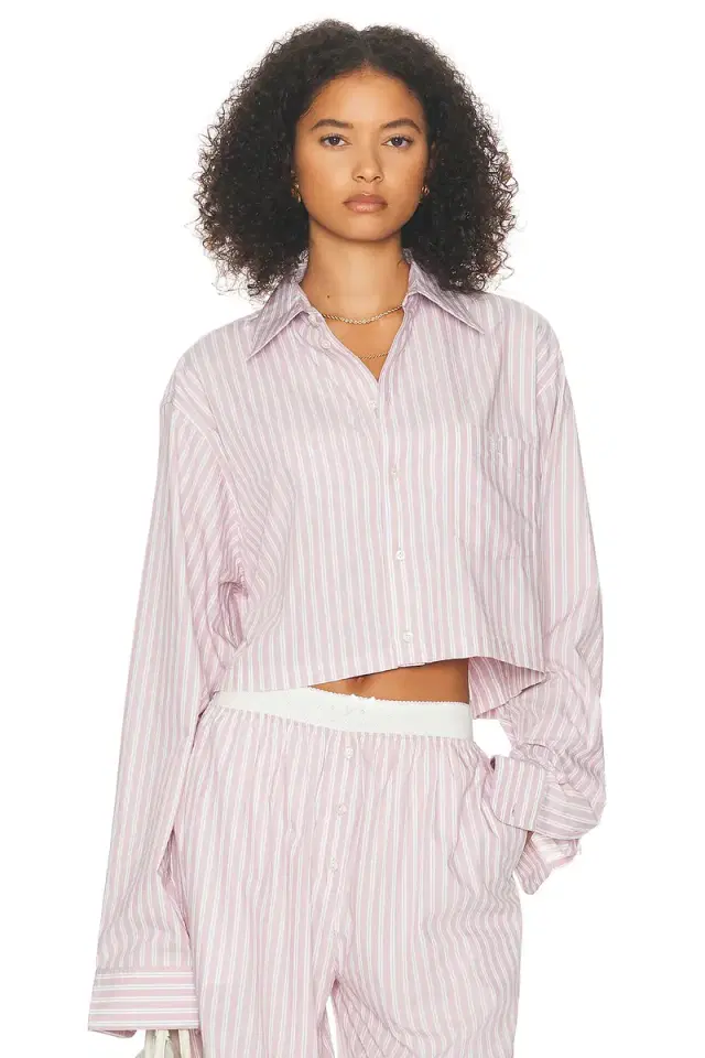 Helsa Wide Stripe Poplin Cropped Shirt