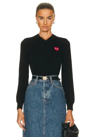 Comme des Garçons PLAY Invader V-Neck Pullover Sweater | Thumbnail 1 Comme des Garçons PLAY Invader V-Neck Pullover Sweater | Thumbnail 1